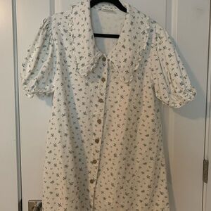 Floral Button-Down Dress with Puff Sleeves